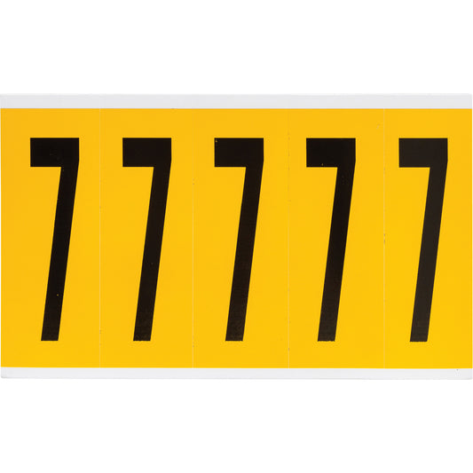 Brady Individual Number and Letter Label, 7, 4" H, Black on Yellow