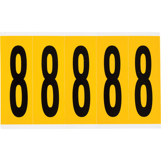 Brady Individual Number and Letter Labels, 8, 4" H, Black on Yellow