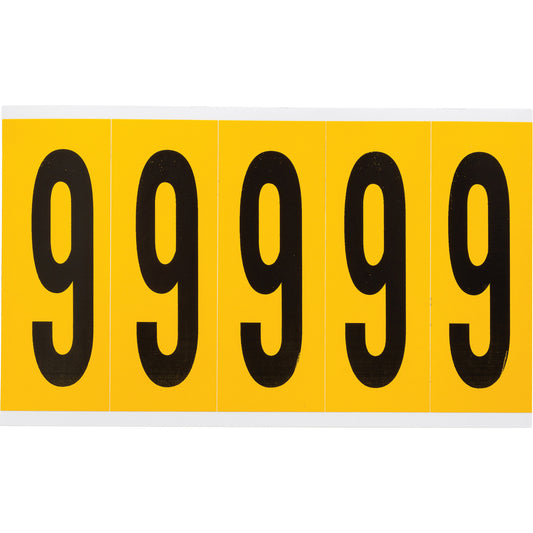 Brady Individual Number and Letter Labels, 9, 4" H, Black on Yellow