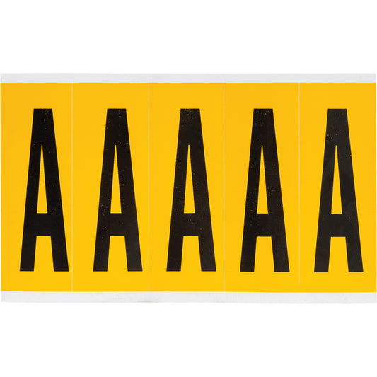 Brady Individual Number and Letter Labels, A, 4" H, Black on Yellow