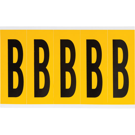 Brady Individual Number and Letter Labels, B, 4" H, Black on Yellow