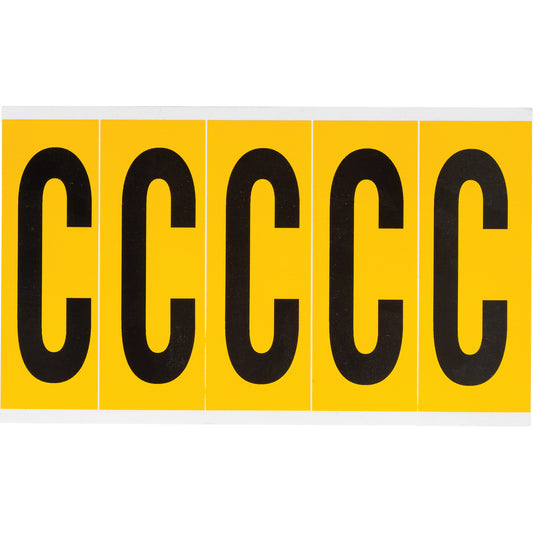 Brady Individual Number and Letter Labels, C, 4" H, Black on Yellow