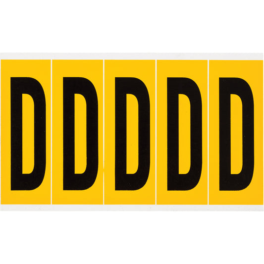 Brady Individual Number and Letter Labels, D, 4" H, Black on Yellow