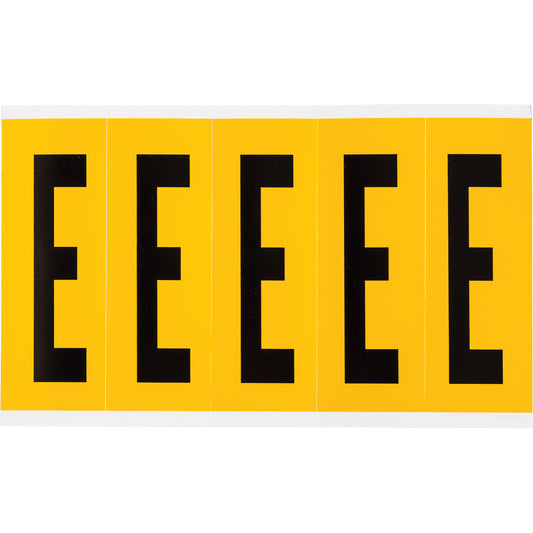 Brady Individual Number and Letter Labels, E, 4" H, Black on Yellow