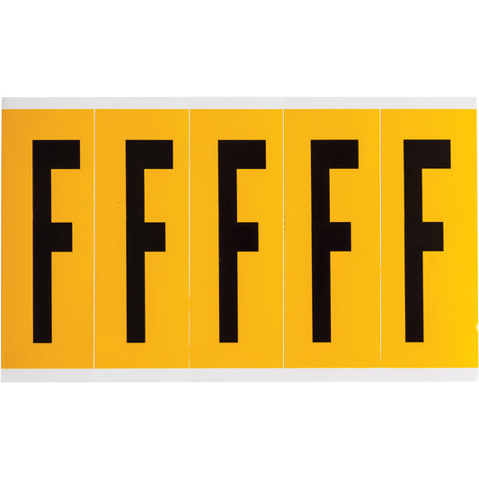 Brady Individual Number and Letter Labels, F, 4" H, Black on Yellow