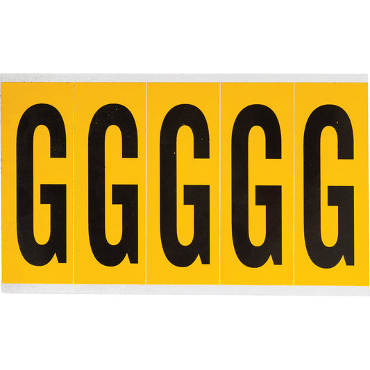 Brady Individual Number and Letter Labels, G, 4" H, Black on Yellow