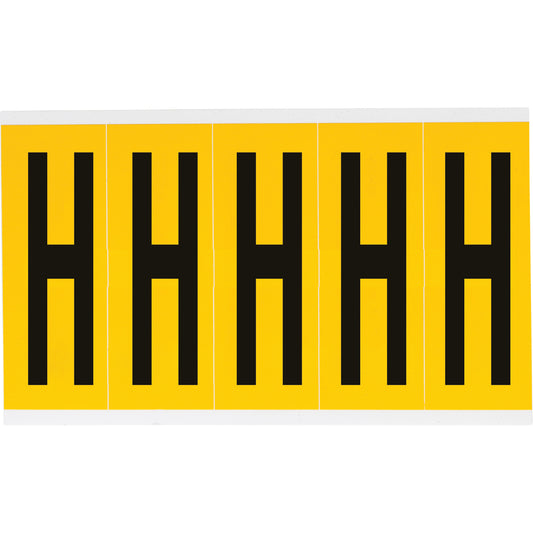Brady Individual Number and Letter Labels, H, 4" H, Black on Yellow
