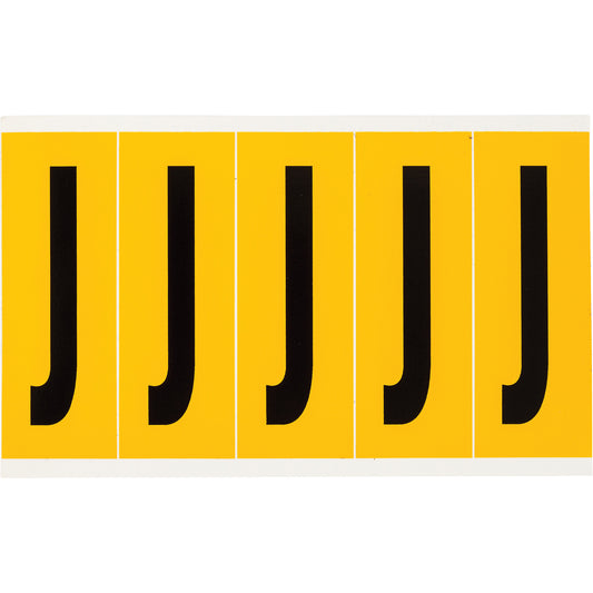 Brady Individual Number and Letter Labels, J, 4" H, Black on Yellow