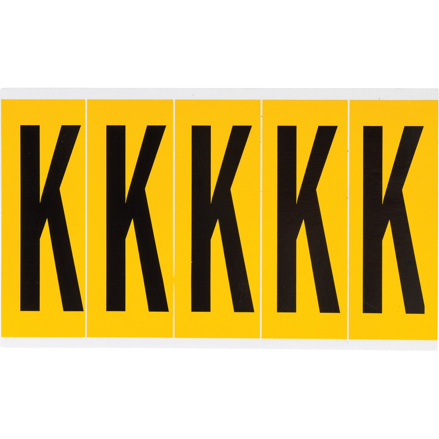 Brady Individual Number and Letter Labels, K, 4" H, Black on Yellow