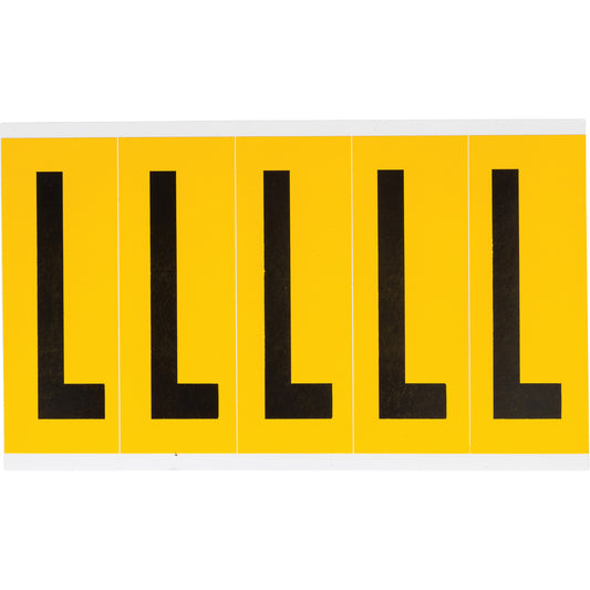 Brady Individual Number and Letter Labels, L, 4" H, Black on Yellow