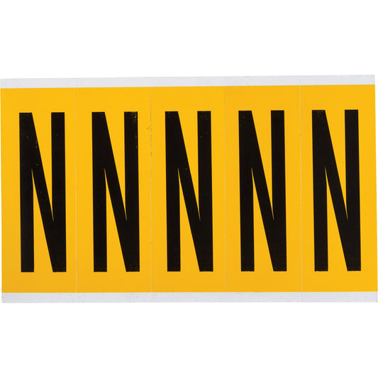 Brady Individual Number & Letter Labels, N, 4" H, Black on Yellow