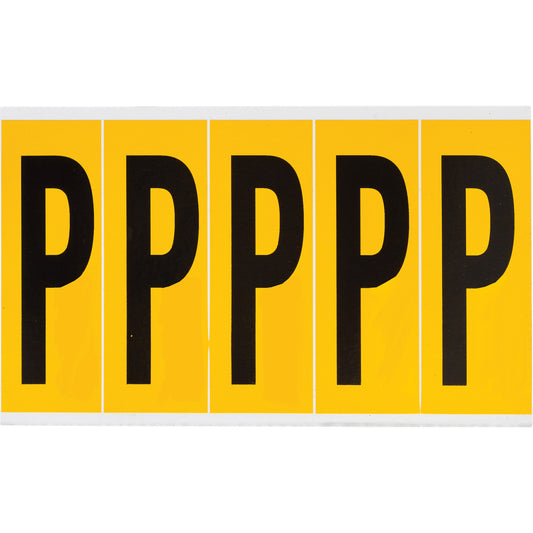 Brady Individual Number & Letter Labels, P, 4" H, Black on Yellow