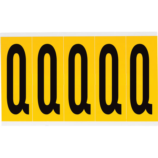 Brady Individual Number & Letter Labels, Q, 4" H, Black on Yellow