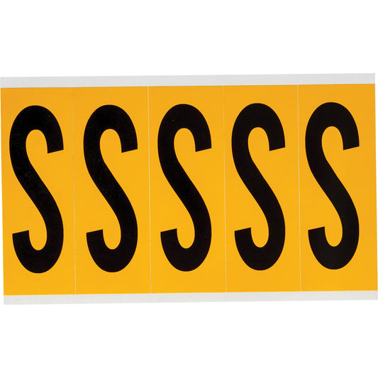 Brady Individual Number & Letter Labels, S, 4" H, Black on Yellow