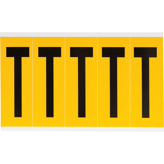 Brady Individual Number & Letter Labels, T, 4" H, Black on Yellow