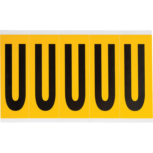 Brady Individual Number & Letter Labels, U, 4" H, Black on Yellow