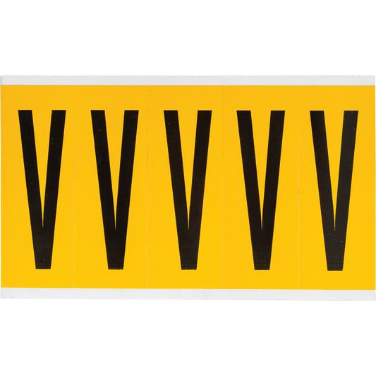 Brady Individual Number & Letter Labels, V, 4" H, Black on Yellow