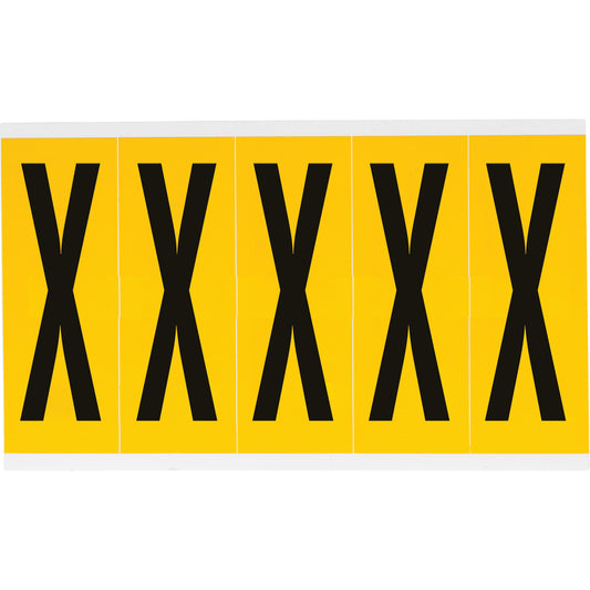 Brady Individual Number & Letter Labels, X, 4" H, Black on Yellow