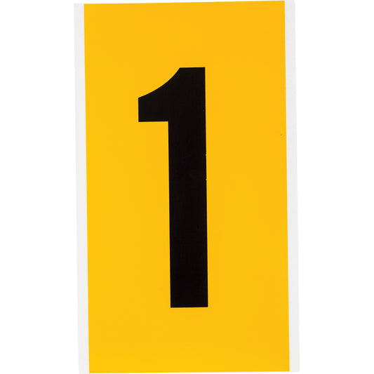 Brady Individual Number and Letter Labels, 1, 6" H, Black on Yellow