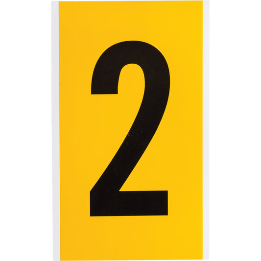 Brady Individual Number and Letter Label, 2, 6" H, Black on Yellow