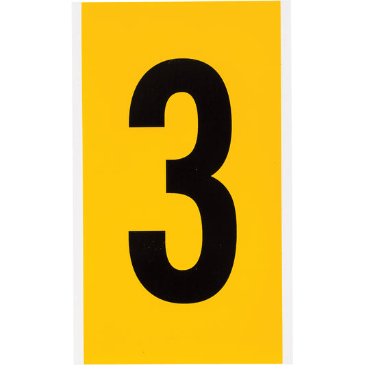 Brady Individual Number and Letter Label, 3, 6" H, Black on Yellow