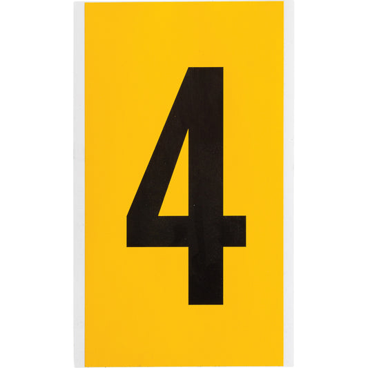 Brady Individual Number and Letter Label, 4, 6" H, Black on Yellow