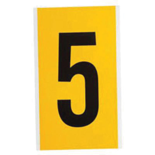 Brady Individual Number and Letter Label, 5, 6" H, Black on Yellow
