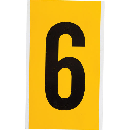 Brady Individual Number and Letter Label, 6, 6" H, Black on Yellow