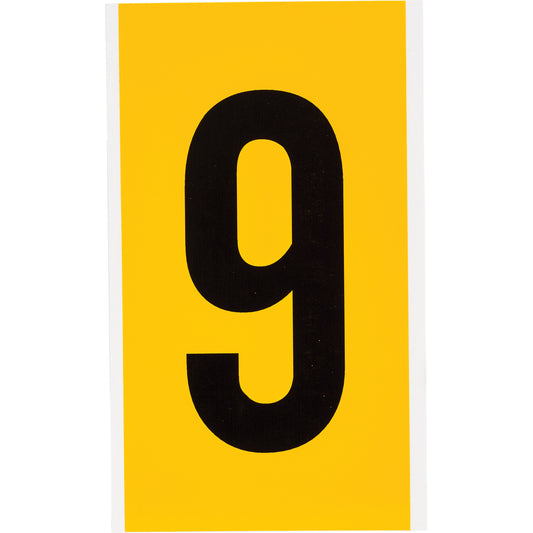 Brady Individual Number and Letter Label, 9, 6" H, Black on Yellow