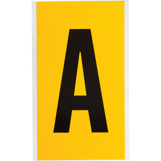 Brady Individual Number and Letter Label, A, 6" H, Black on Yellow