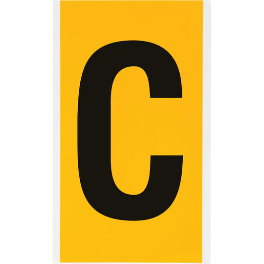 Brady Individual Number and Letter Labels, C, 6" H, Black on Yellow