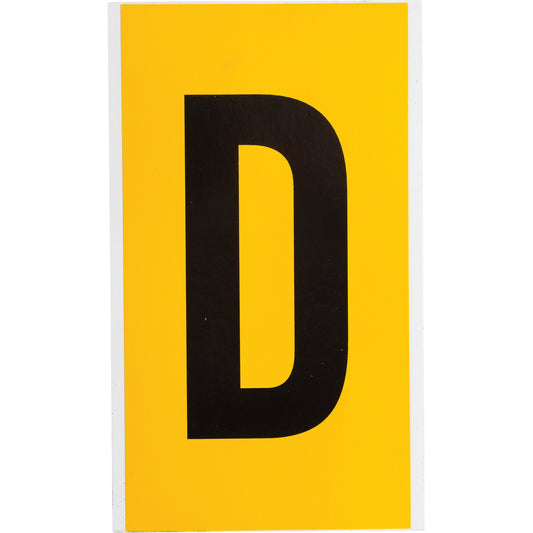 Brady Individual Number and Letter Label, D, 6" H, Black on Yellow
