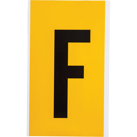 Brady Individual Number and Letter Label, F, 6" H, Black on Yellow