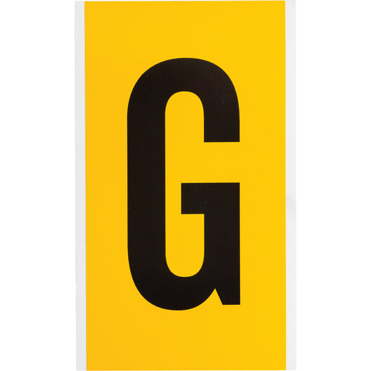 Brady Individual Number and Letter Labels, G, 6" H, Black on Yellow