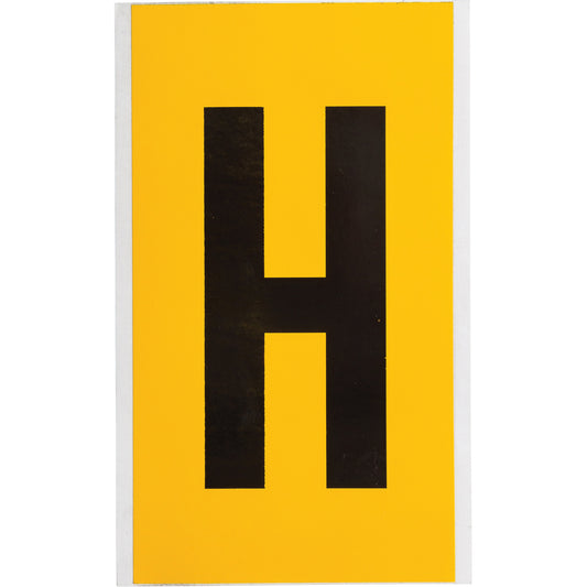 Brady Individual Number and Letter Label, H, 6" H, Black on Yellow