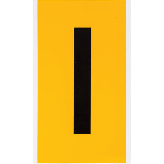 Brady Individual Number and Letter Labels, I, 6" H, Black on Yellow