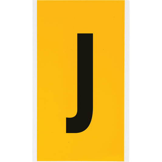 Brady Individual Number and Letter Label, J, 6" H, Black on Yellow
