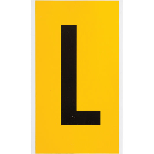 Brady Individual Number and Letter Label, L, 6" H, Black on Yellow