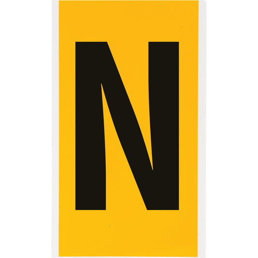 Brady Individual Number & Letter Label, N, 6" H, Black on Yellow