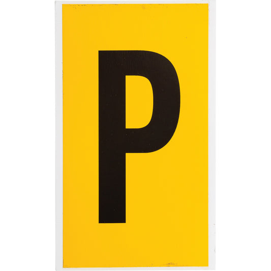 Brady Individual Number & Letter Label, P, 6" H, Black on Yellow