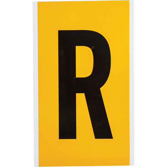 Brady Individual Number & Letter Label, R, 6" H, Black on Yellow