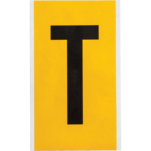 Brady Individual Number & Letter Label, T, 6" H, Black on Yellow
