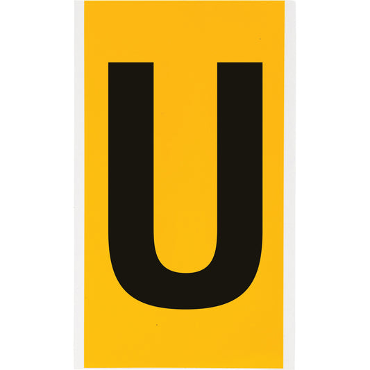 Brady Individual Number & Letter Labels, U, 6" H, Black on Yellow