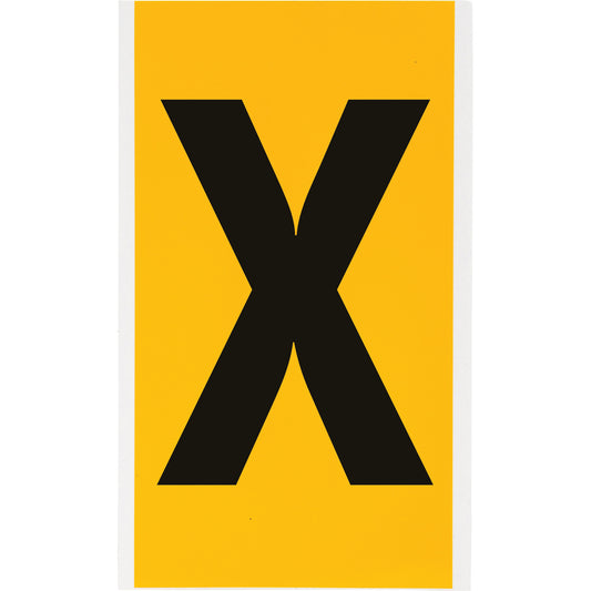 Brady Individual Number & Letter Labels, X, 6" H, Black on Yellow