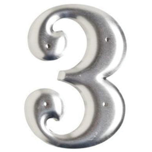 Brady Aluminum Embossed Number and Letter Labels, 3, 3" H, Silver