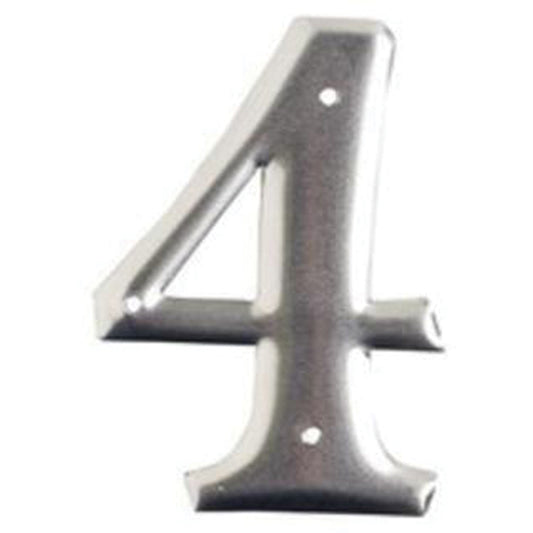 Brady Aluminum Embossed Number and Letter Labels, 4, 3" H, Silver