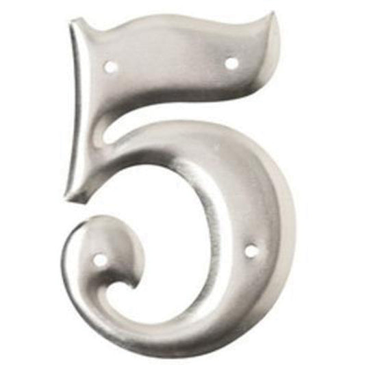 Brady Aluminum Embossed Number and Letter Labels, 5, 3" H, Silver