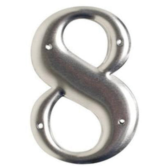Brady Aluminum Embossed Number and Letter Labels, 8, 3" H, Silver