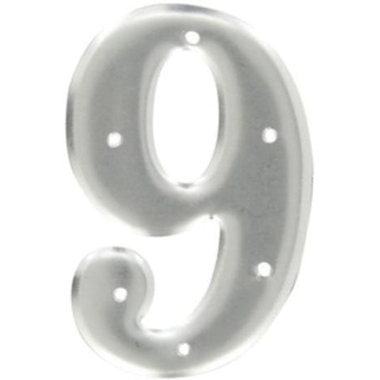 Brady Aluminum Embossed Number and Letter Labels, 9, 3" H, Silver