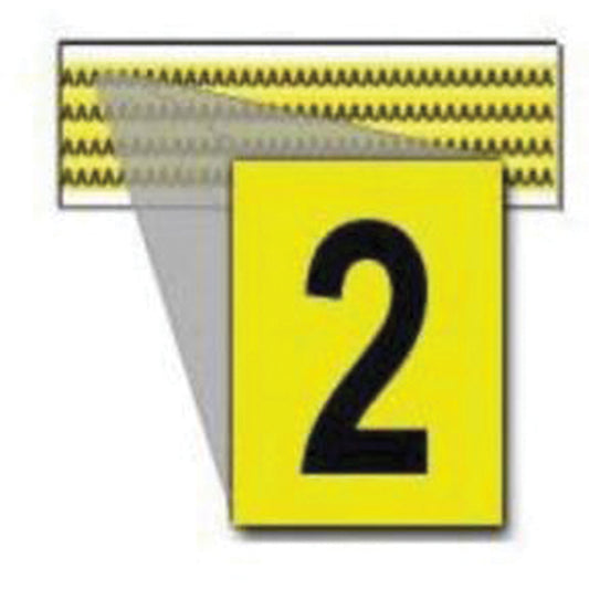 Brady Repositionable Individual Number and Letter Labels, 2, 1/4" H, Black on Yellow